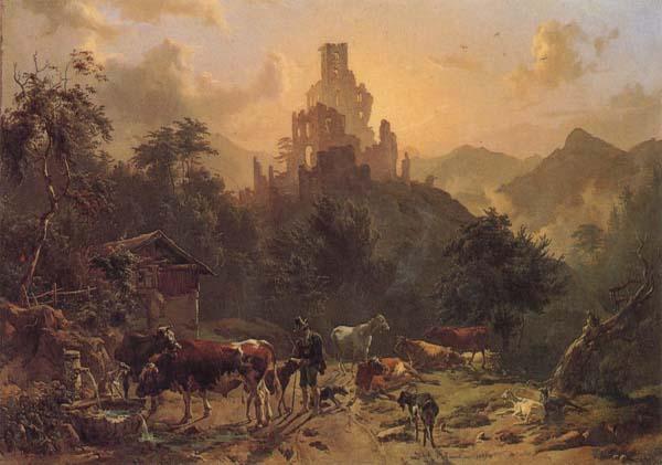 Johann Nepomuk Rauch Landscape with Ruins Norge oil painting art